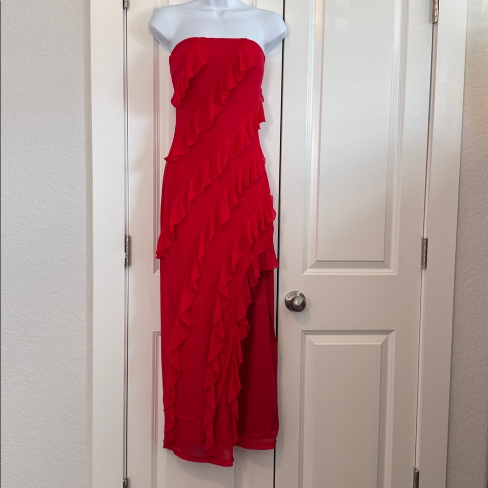 Red Ruffled Strapless Dress
